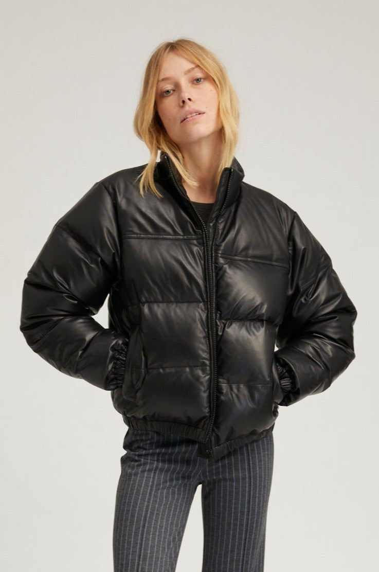 Black Leather Puffer Jacket