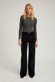 Black Corduroy Wide Leg Trousers