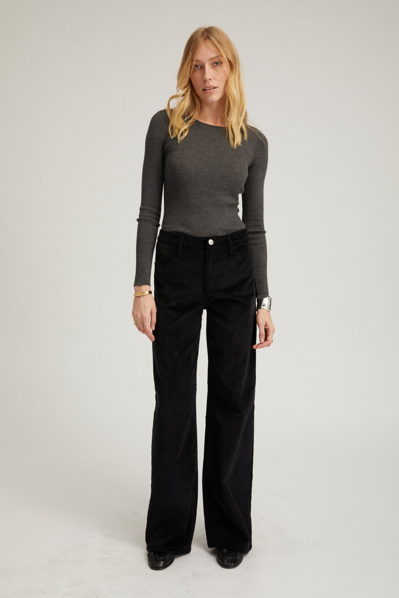 Black Corduroy Wide Leg Trousers