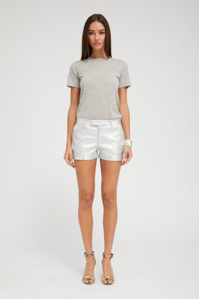 Silver Leather Mini Trouser Shorts