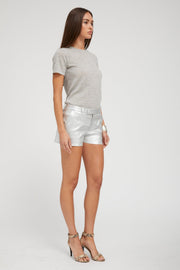 Silver Leather Mini Trouser Shorts