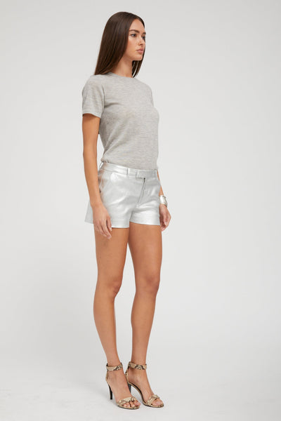 Silver Leather Mini Trouser Shorts