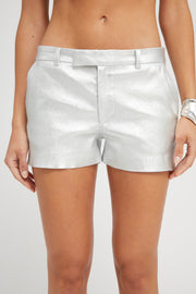Silver Leather Mini Trouser Shorts
