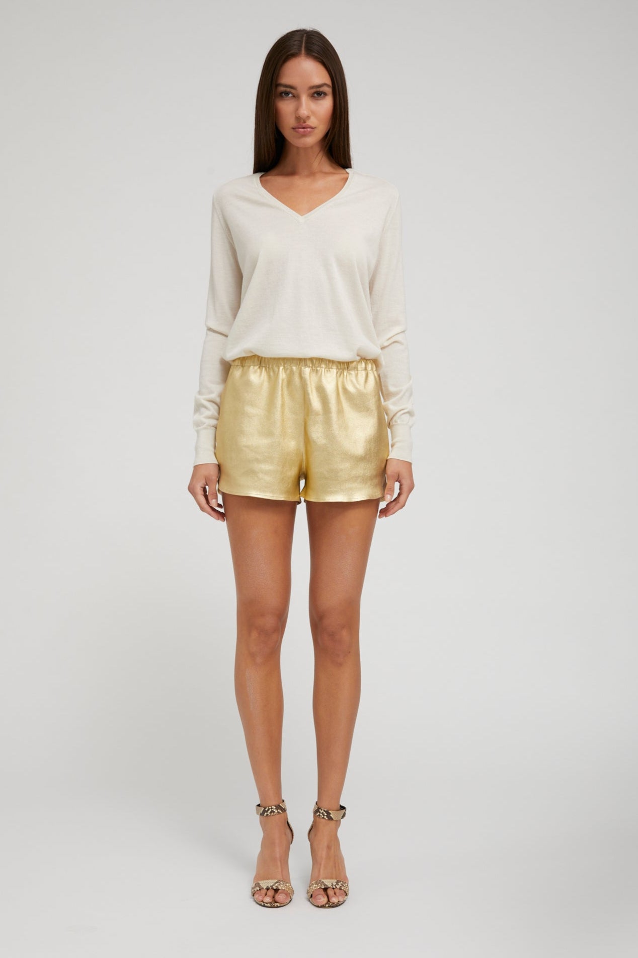 Gold Leather Slip Shorts