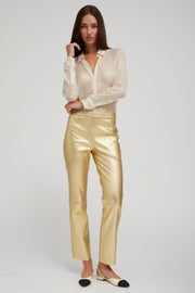 Off White & Gold Silk Fitted Button Down