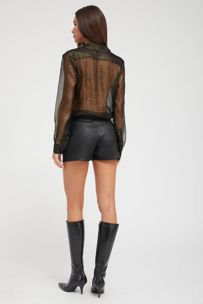 Black and Gold Silk Fitted Button Down