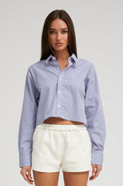 Blue Striped Cropped Button Down
