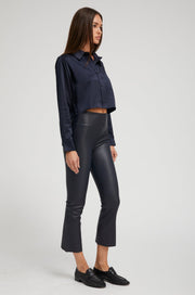 Navy Leather Crop Flare