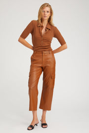Chestnut Leather Cropped Cargo Trousers