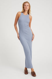 Steel Blue Rib Racer Maxi Dress