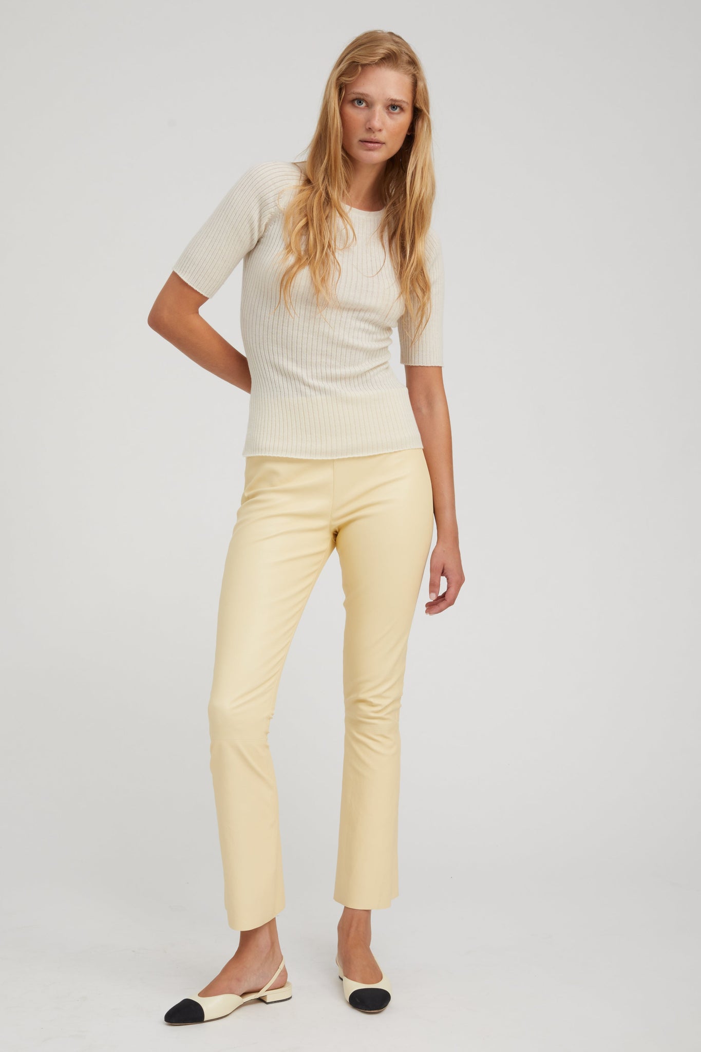 Ivory Cashmere Mid Sleeve Crewneck