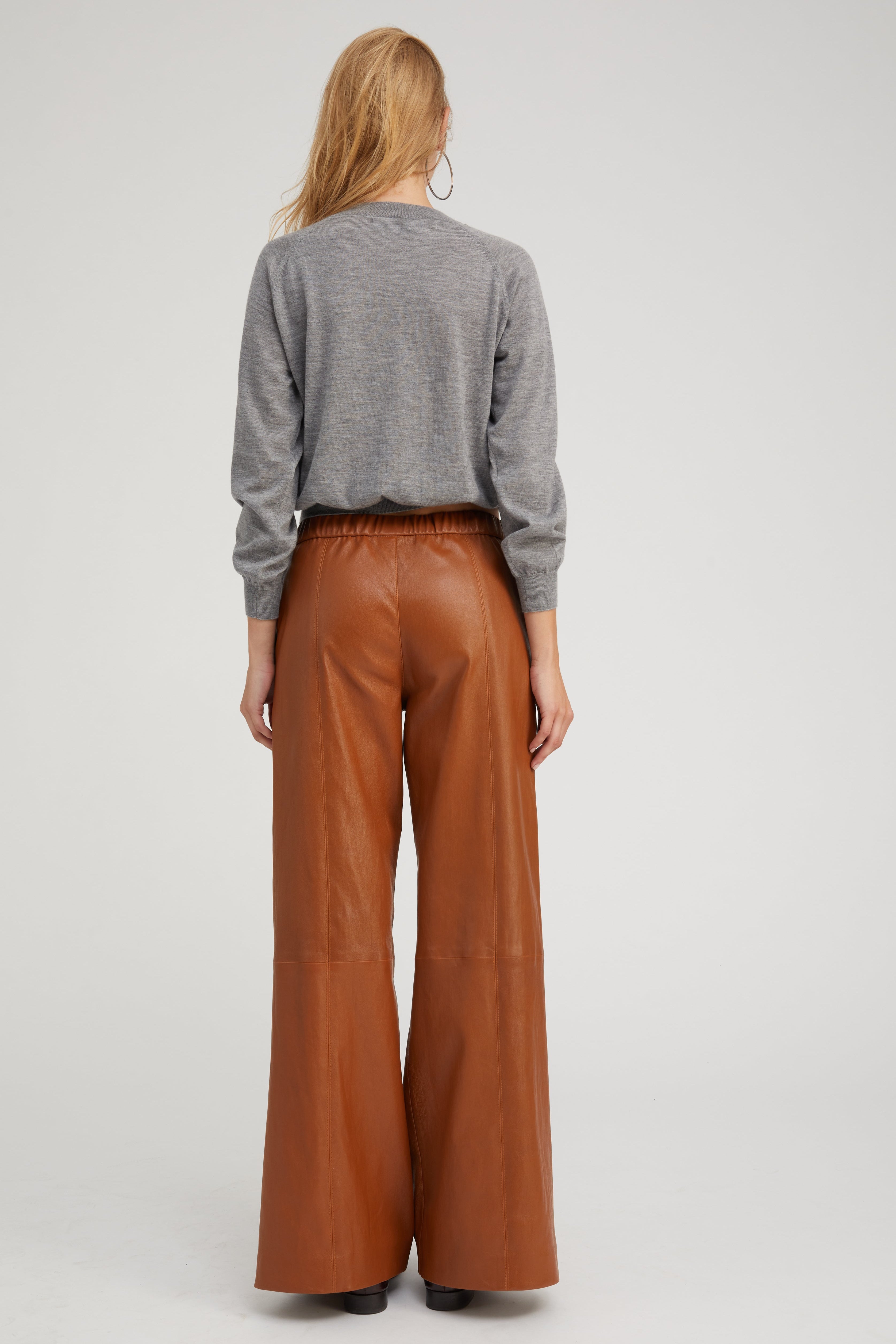 Chestnut Stretch Leather Wide Leg