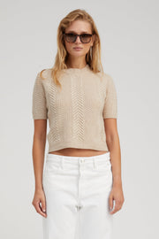 Oat Cashmere Cable Knit Raglan Sweater
