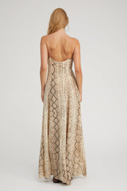 Beige Snakeskin Silk Maxi Dress