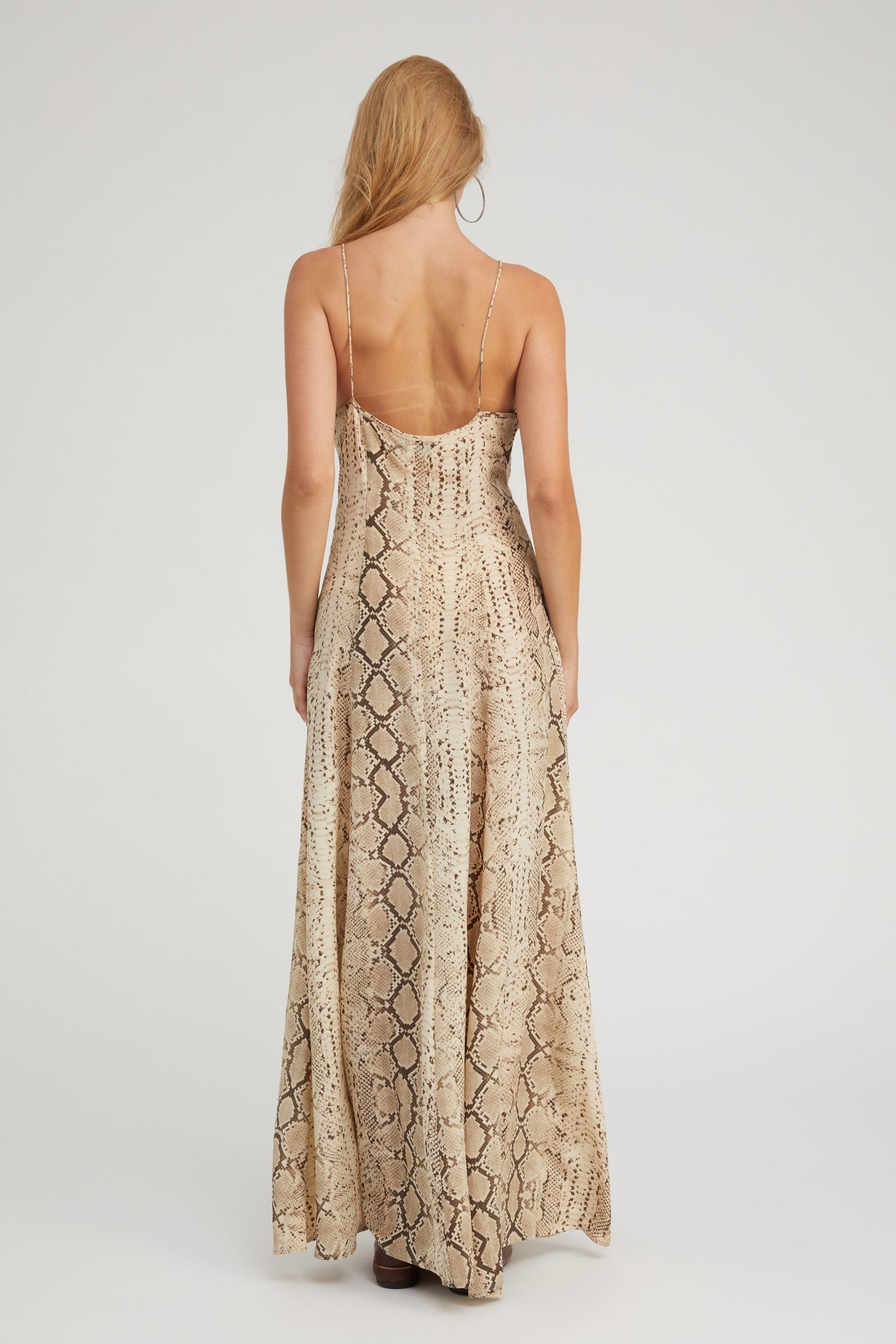 Beige Snakeskin Silk Maxi Dress