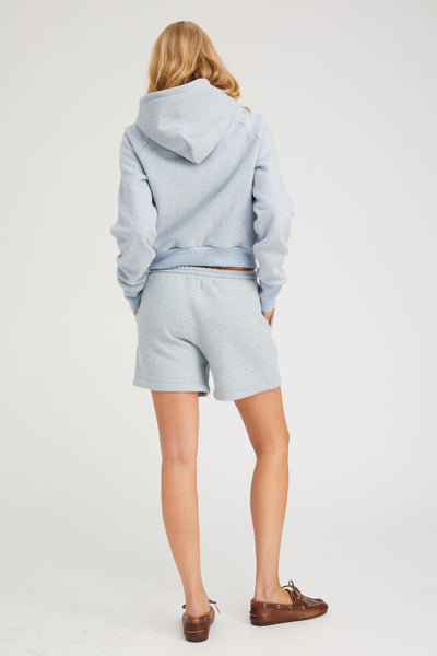 Ice Blue Melange Shrunken Zip Up Hoodie