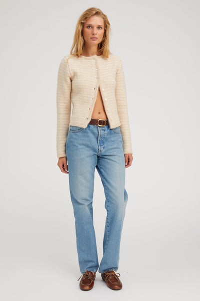 Creamy Beige Cashmere Chunky Knit Cardigan