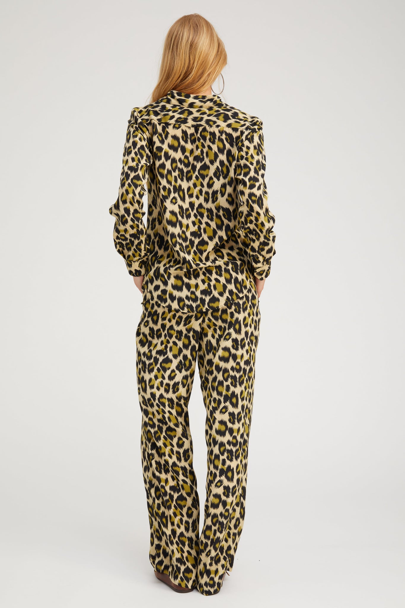 Green Leopard Silk Fitted Button Down