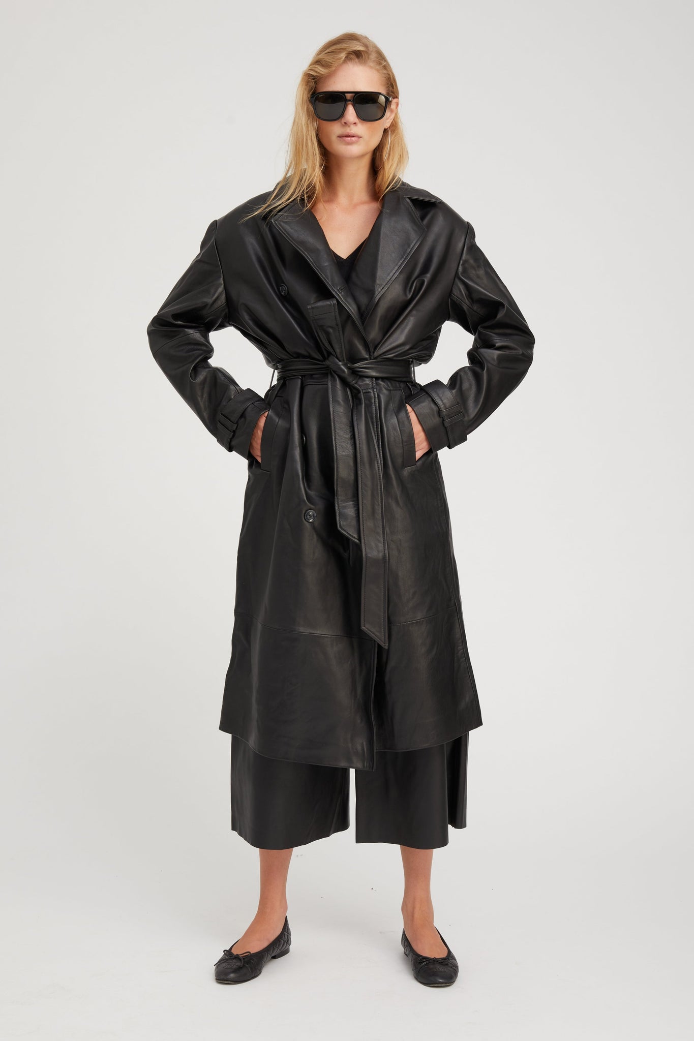 Women's Coat Trench Leather Black by SPRWMN, M / Black Women's Coat Trench Leather Black by SPRWMN, M / Black