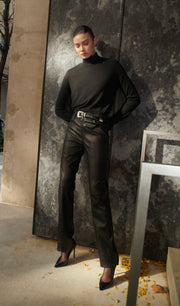 Black Leather 5 Pocket Slim Straight