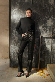 Black Leather 5 Pocket Slim Straight