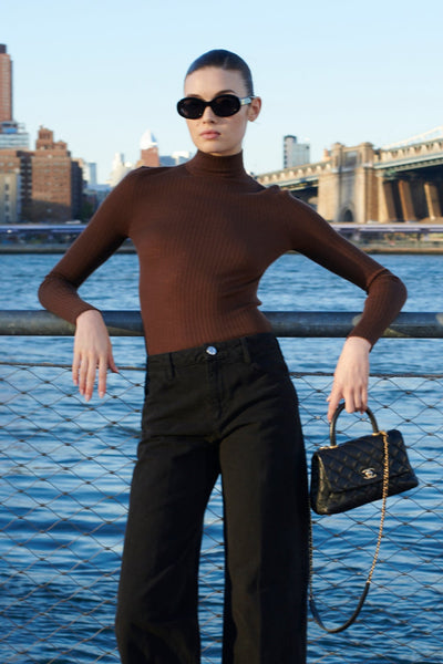 Chocolate Cashmere Mock Neck