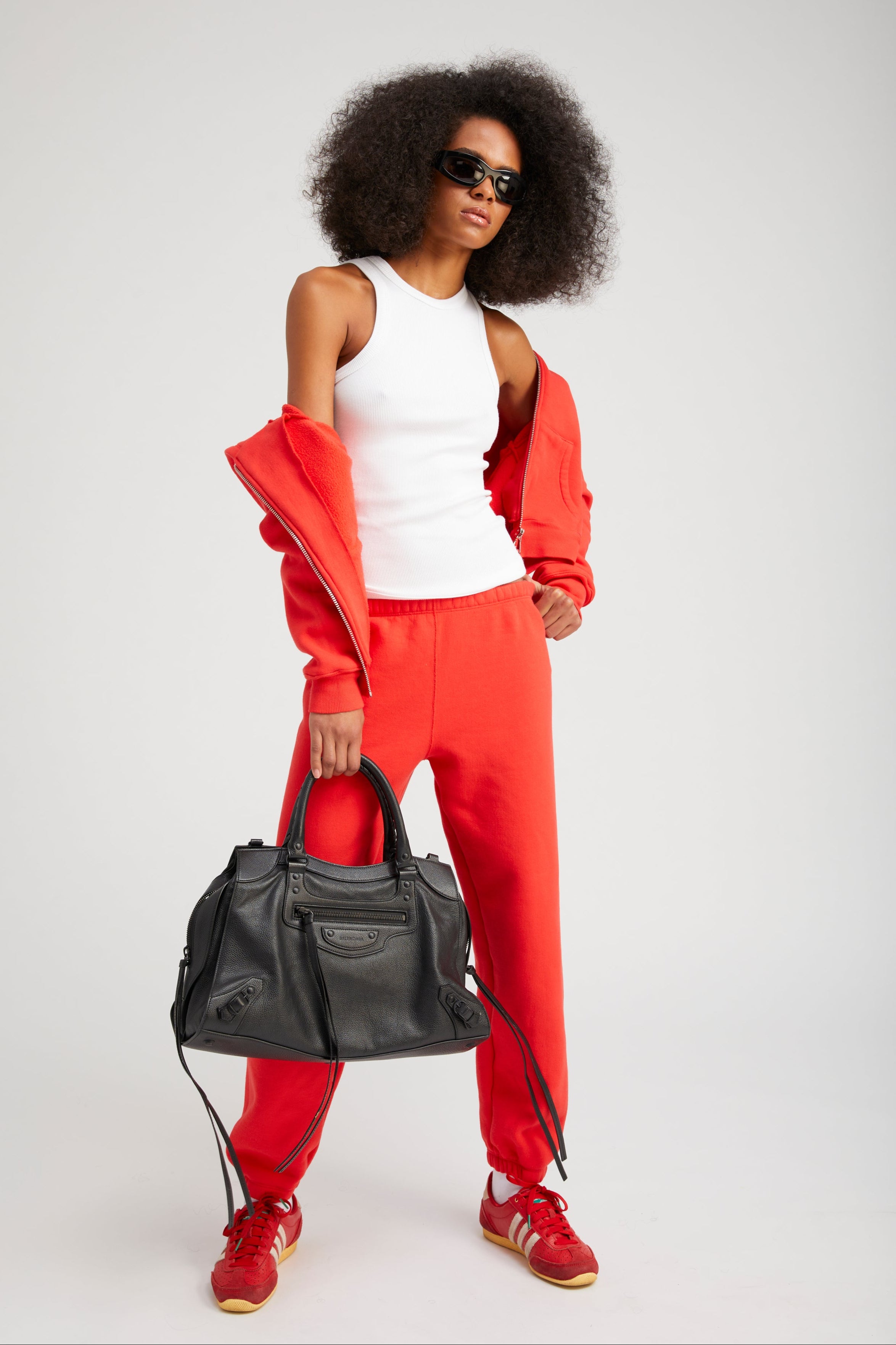 Red Cotton Shrunken Zip Up Hoodie