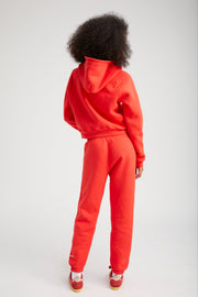 Red Cotton Shrunken Zip Up Hoodie