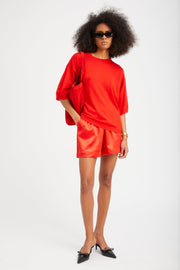 Red Silk Culotte Shorts