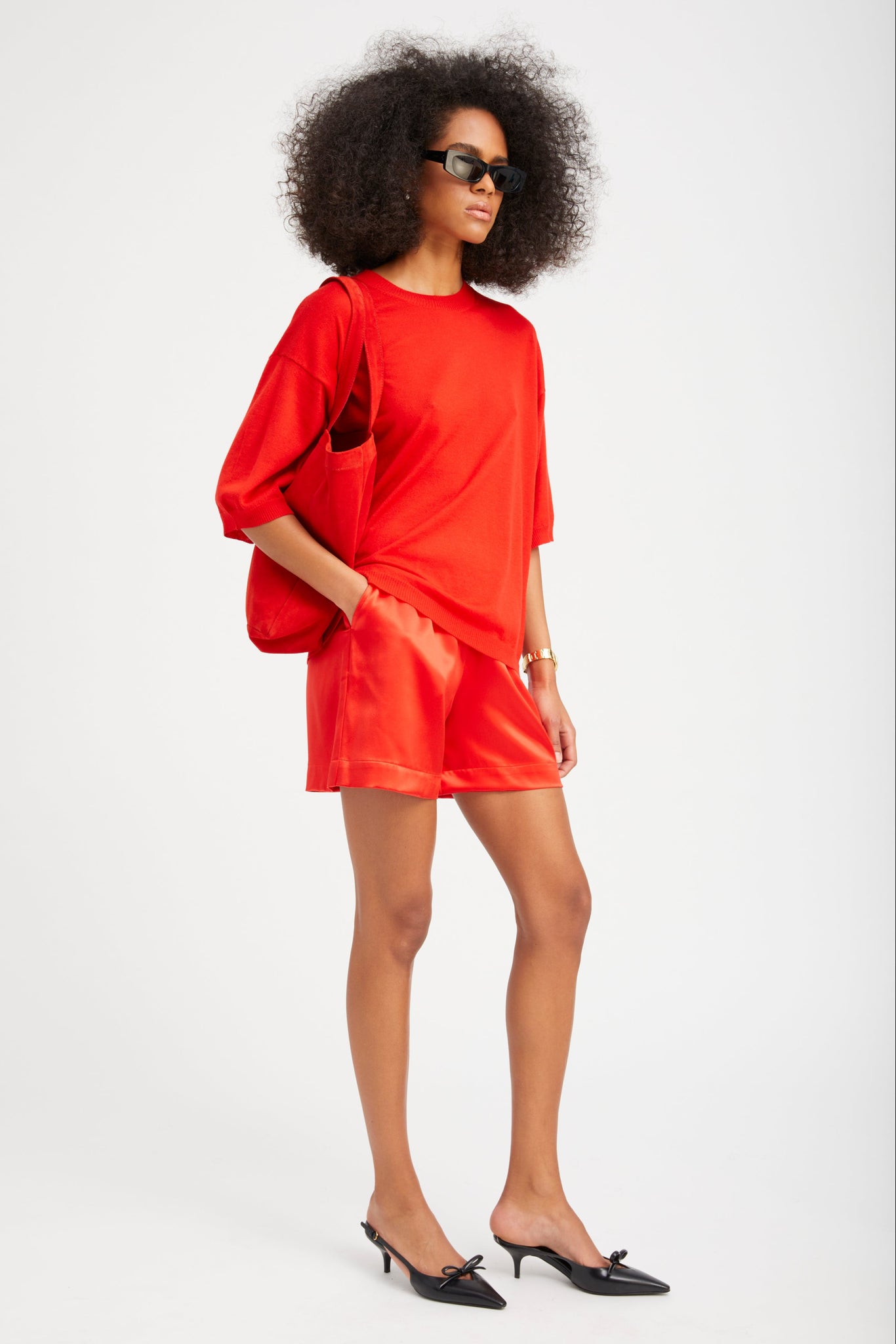 Red Silk Culotte Shorts