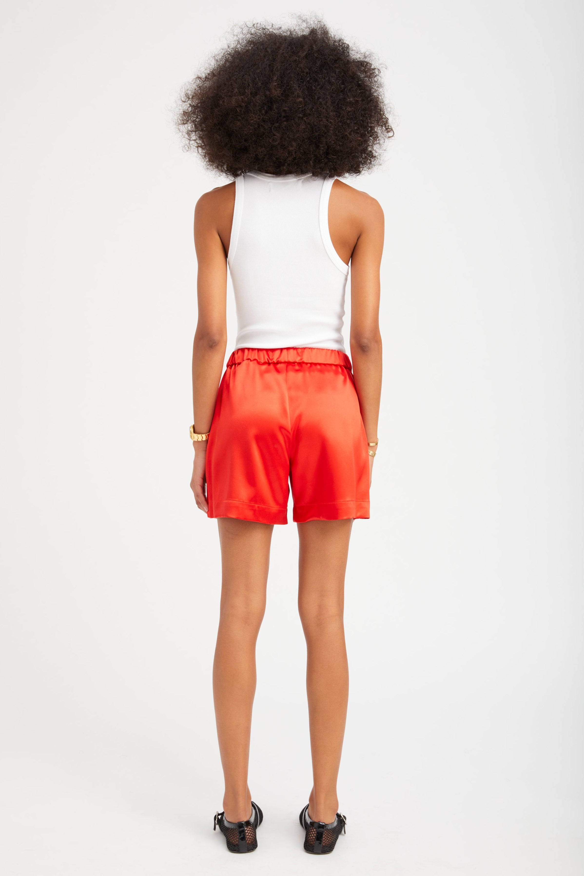 Red Silk Culotte Shorts