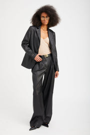 Black Leather Paloma Pleated Trousers