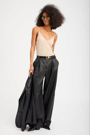 Black Leather Paloma Pleated Trousers