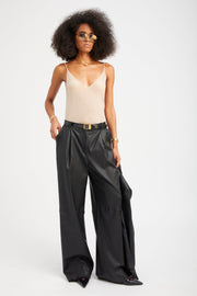 Black Leather Paloma Pleated Trousers
