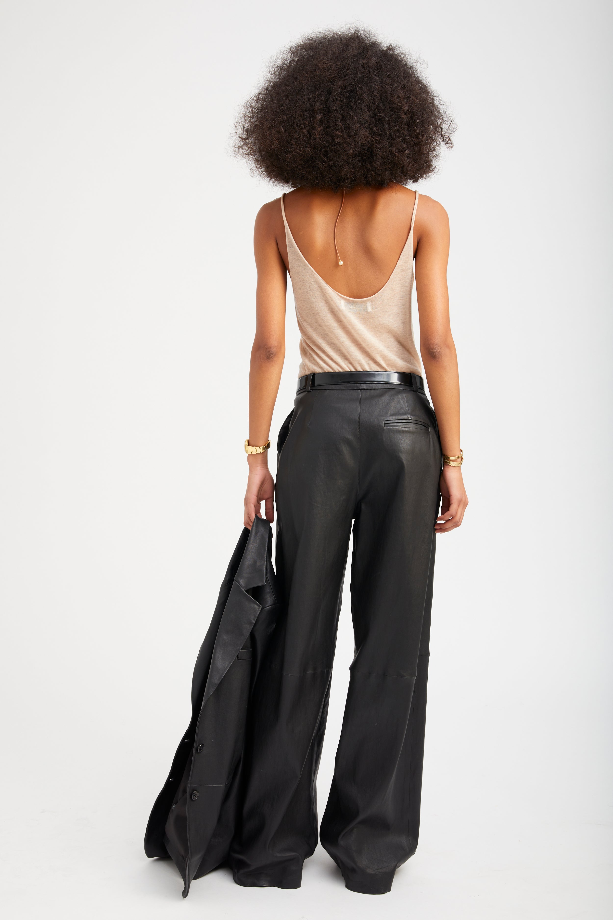 Black Leather Paloma Pleated Trousers