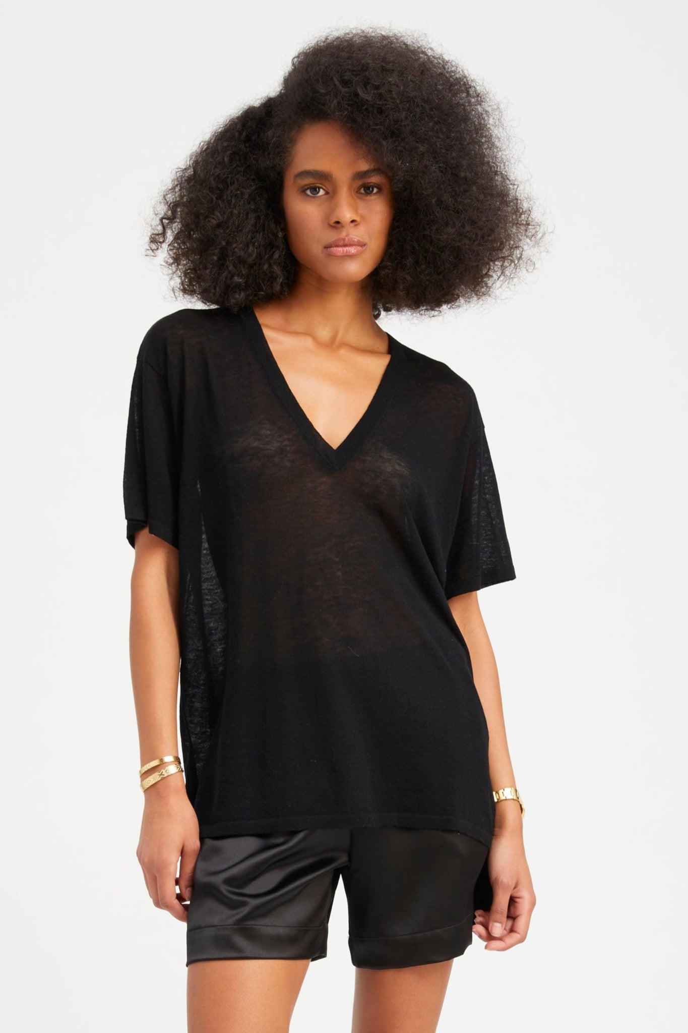 Black Tissue Cashmere Tee