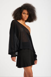 Black Tissue Cashmere Off-Shoulder Top