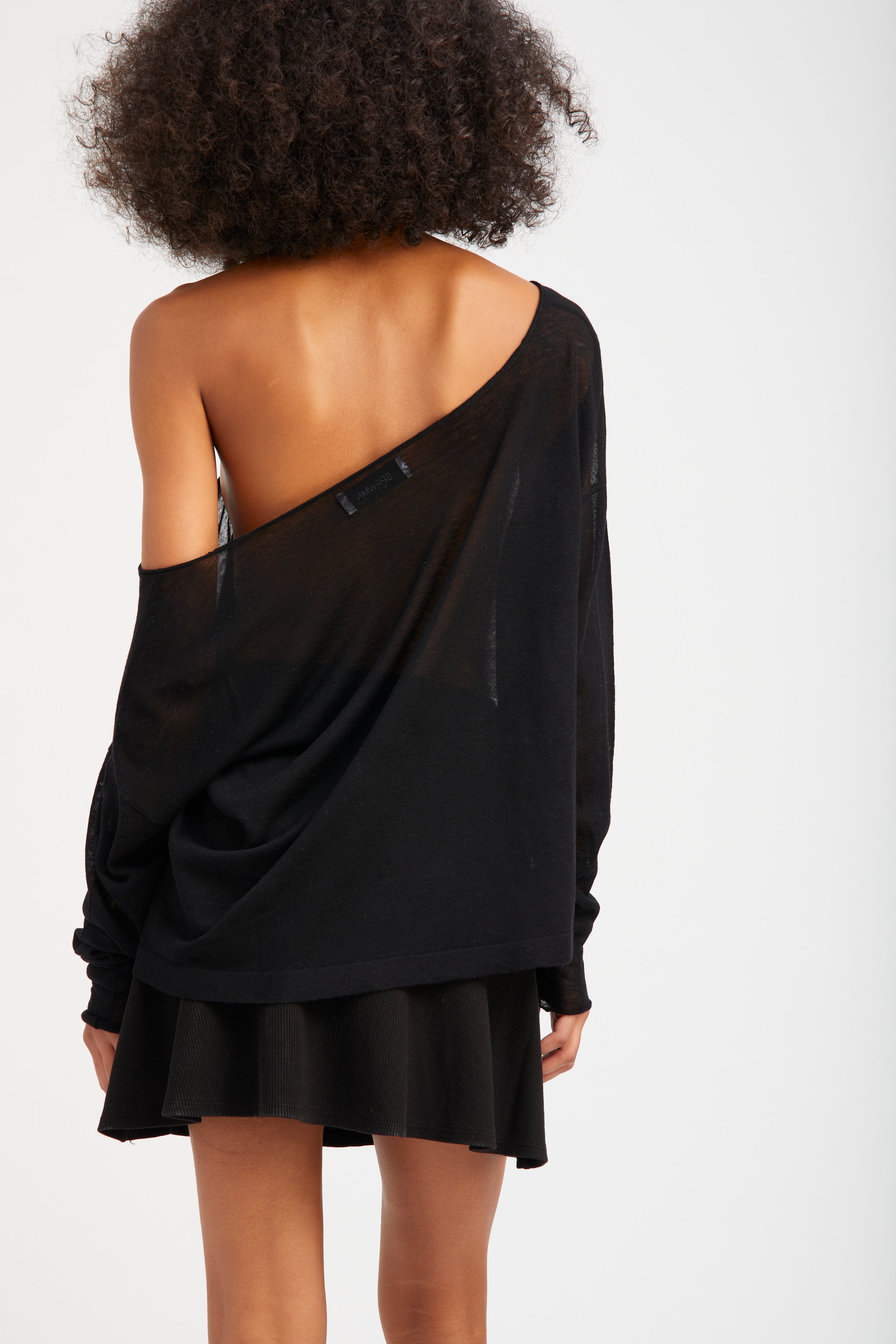 Black Tissue Cashmere Off-Shoulder Top