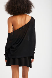 Black Tissue Cashmere Off-Shoulder Top