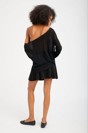 Black Tissue Cashmere Off-Shoulder Top