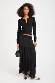 Black Silk Tiered Maxi Skirt