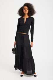 Black Silk Tiered Maxi Skirt