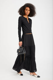 Black Silk Tiered Maxi Skirt
