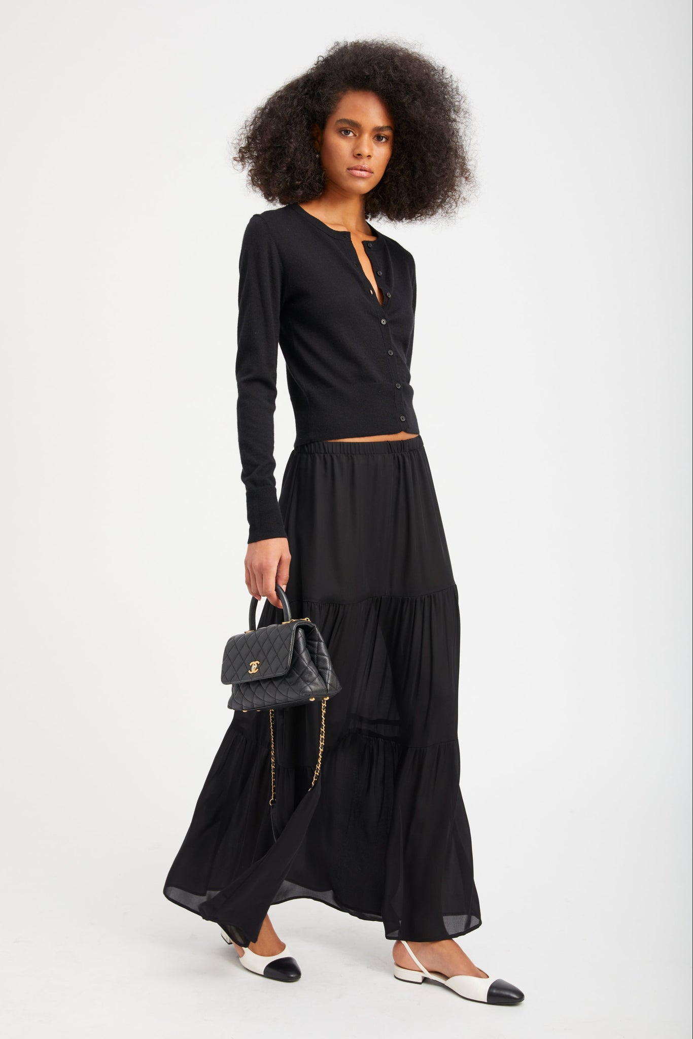 Black Silk Tiered Maxi Skirt