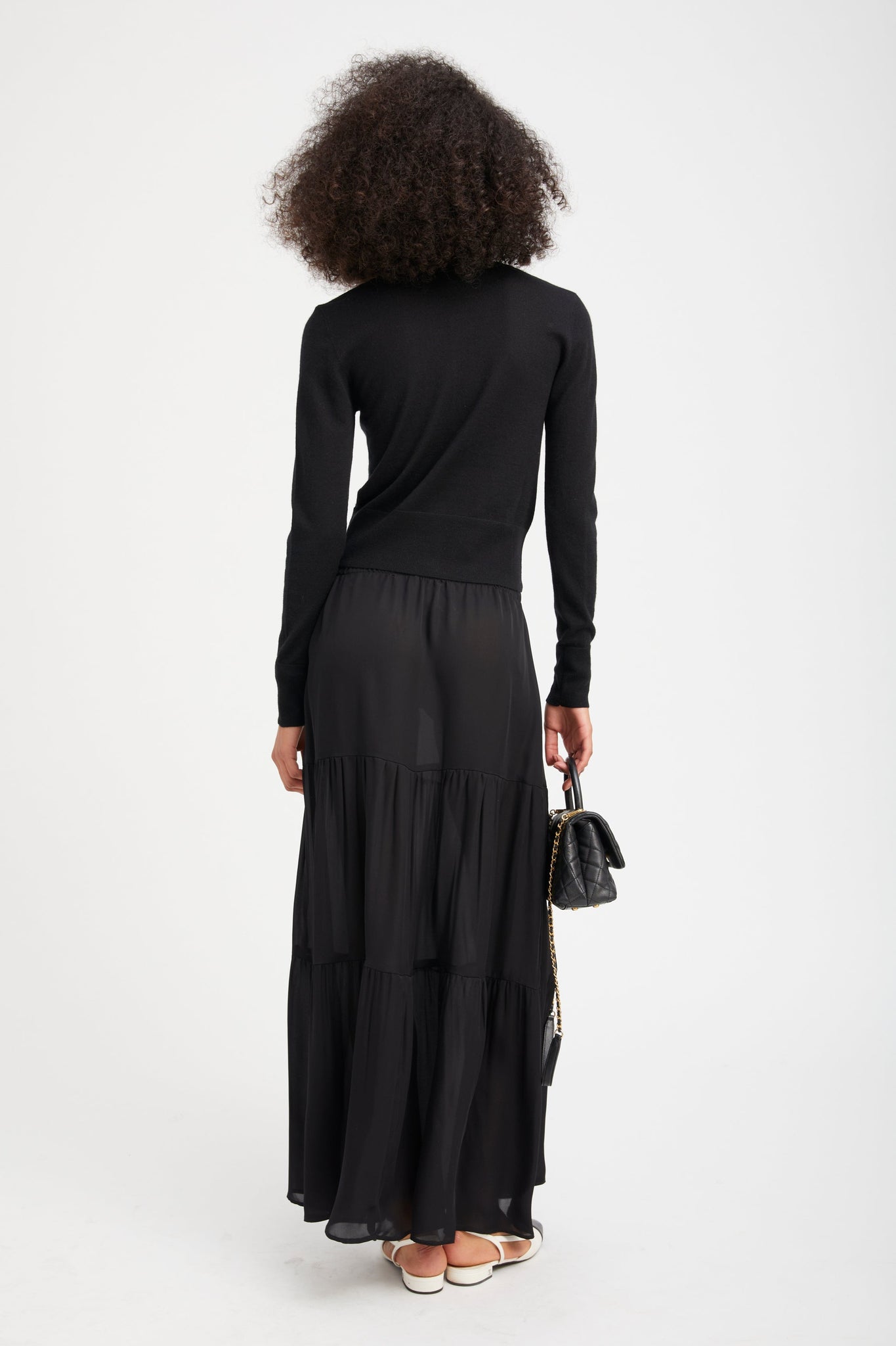 Black Silk Tiered Maxi Skirt