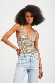 Truffle Striped Pointelle Tank