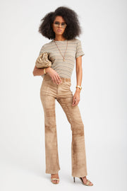 Sepia Suede 5 Pocket Micro Flare Pants