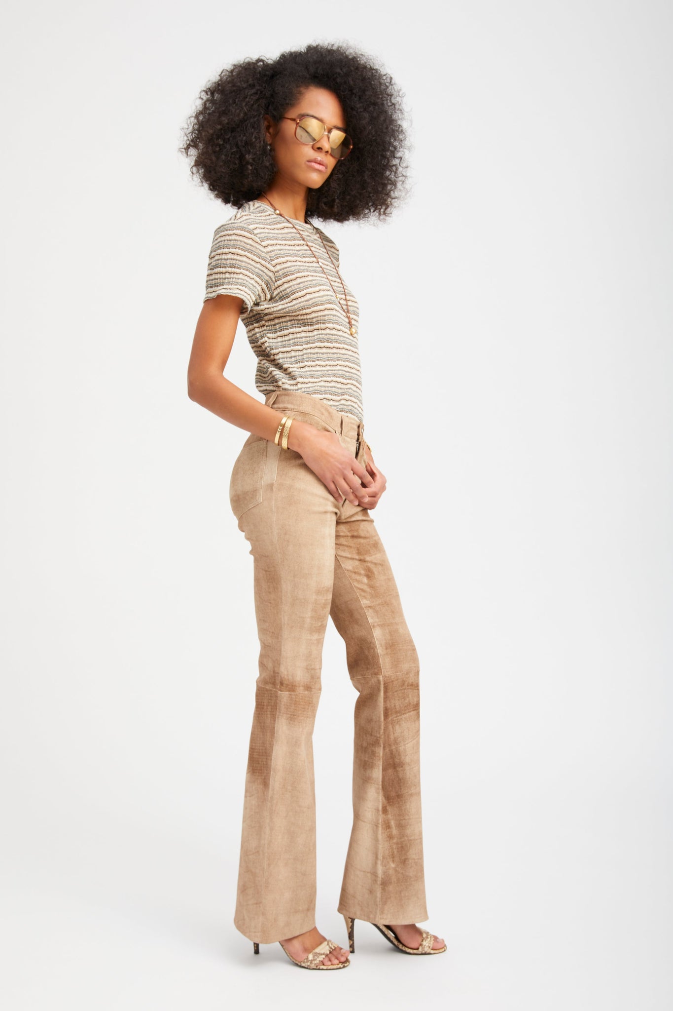 Sepia Suede 5 Pocket Micro Flare Pants