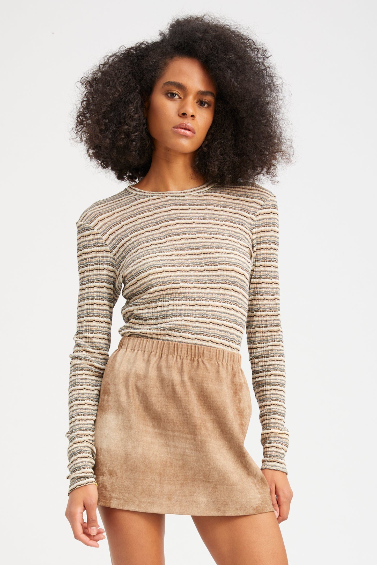 Truffle Striped Pointelle Long Sleeve Baby Tee