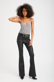 Black Leather 5 Pocket Micro Flare Pants
